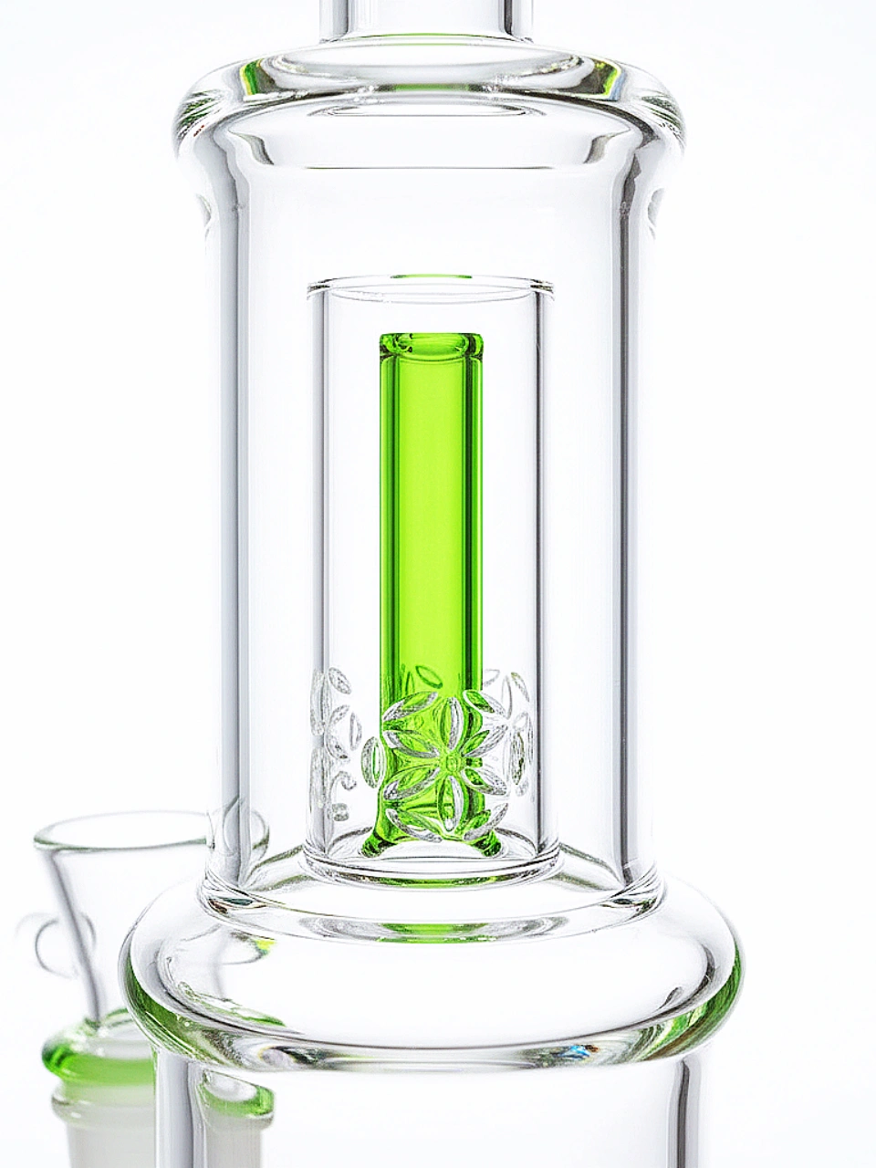 16-Inch Neon Green Stemless Dual-Perc Straight Tube Bong - Image 2