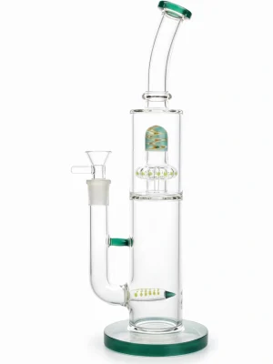 13 Inch Teal Flow Straight Tube Dual-Perc Glass Bong